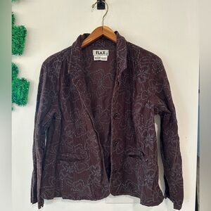 FLAX Light Weight Corduroy Embroidered Flower Blazer Jacket Womens Size Med Boho